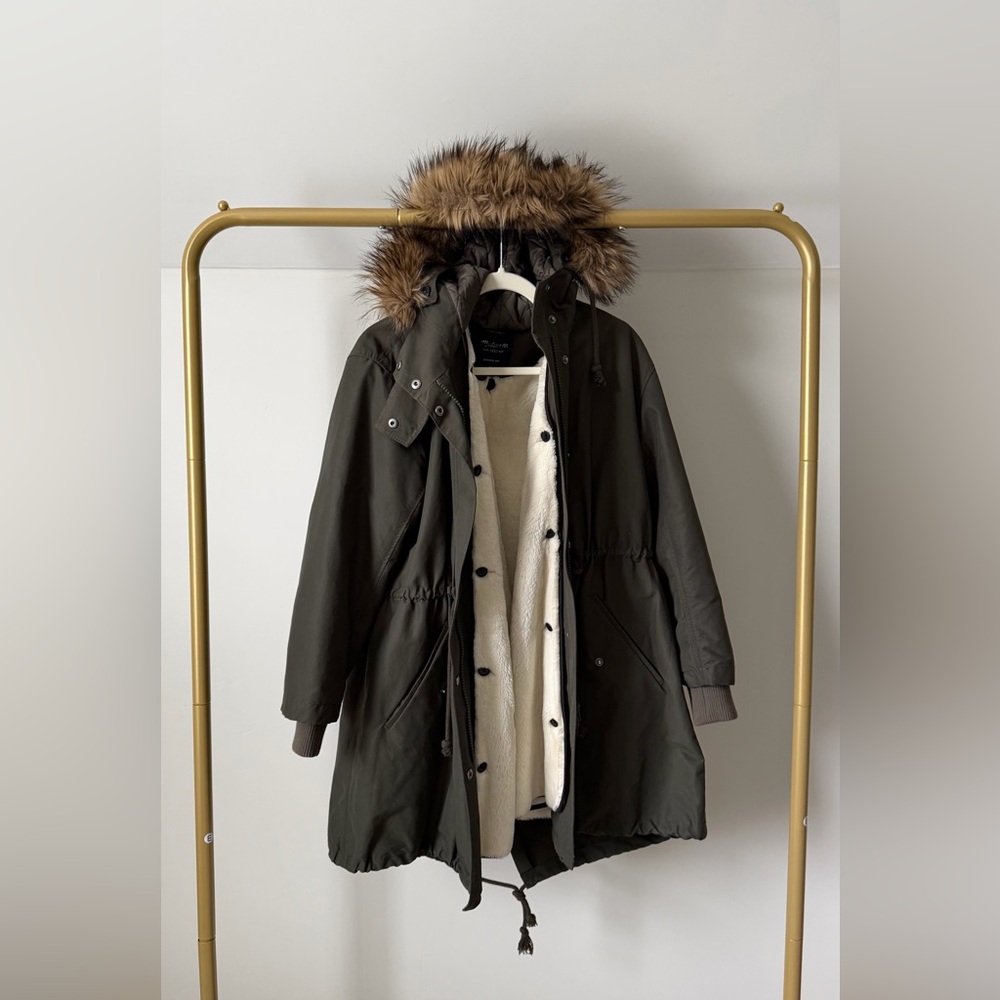 Madewell Olive Green Faux-Fur Trim Parka